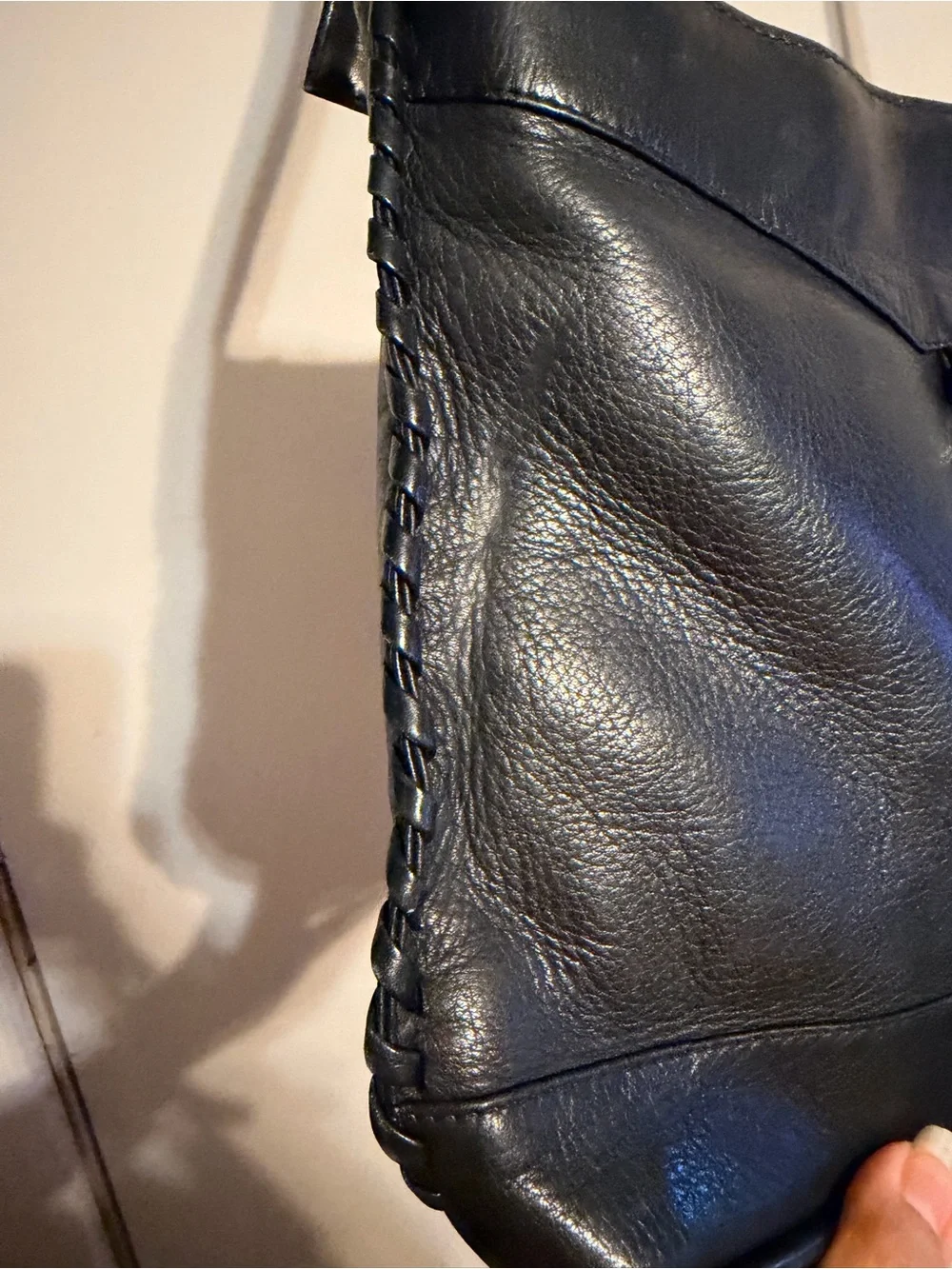 Vintage Black Genuine Leather Shoulder‎ Bag Made in Colombia Braided Trim